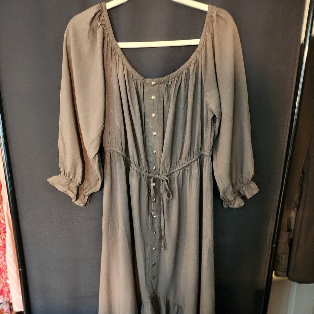 Indigo Rose XL Dress, Olive green, 3/4 sleeve, High Low design